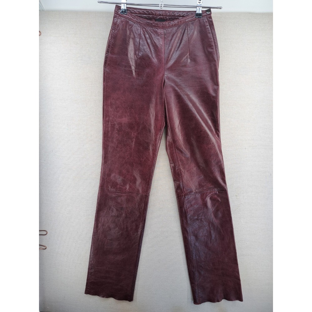 Wilsons Leather Pants Womens 2 Tall 26x34 Maroon Burgandy Red Pelle Studios W26"